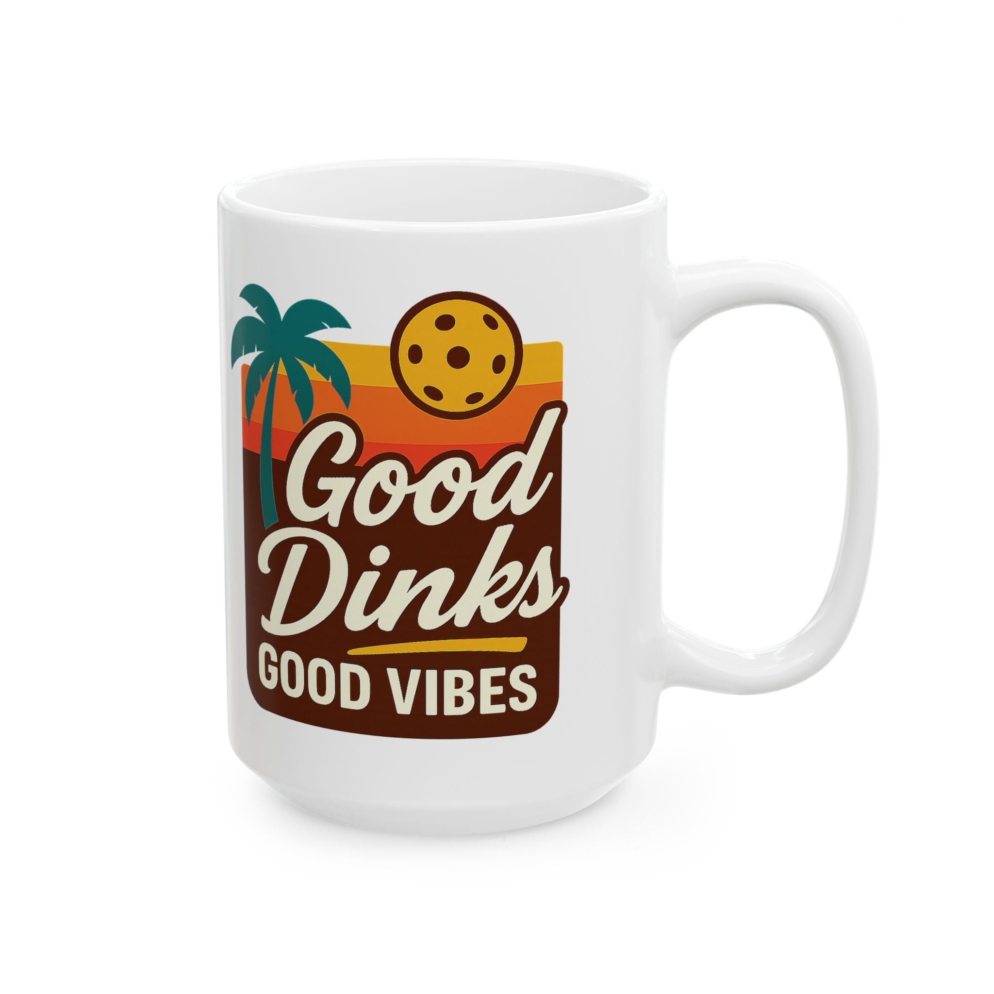 Good Dinks Good Vibes Pickleball Mug (11 & 15oz) | Retro Sunset