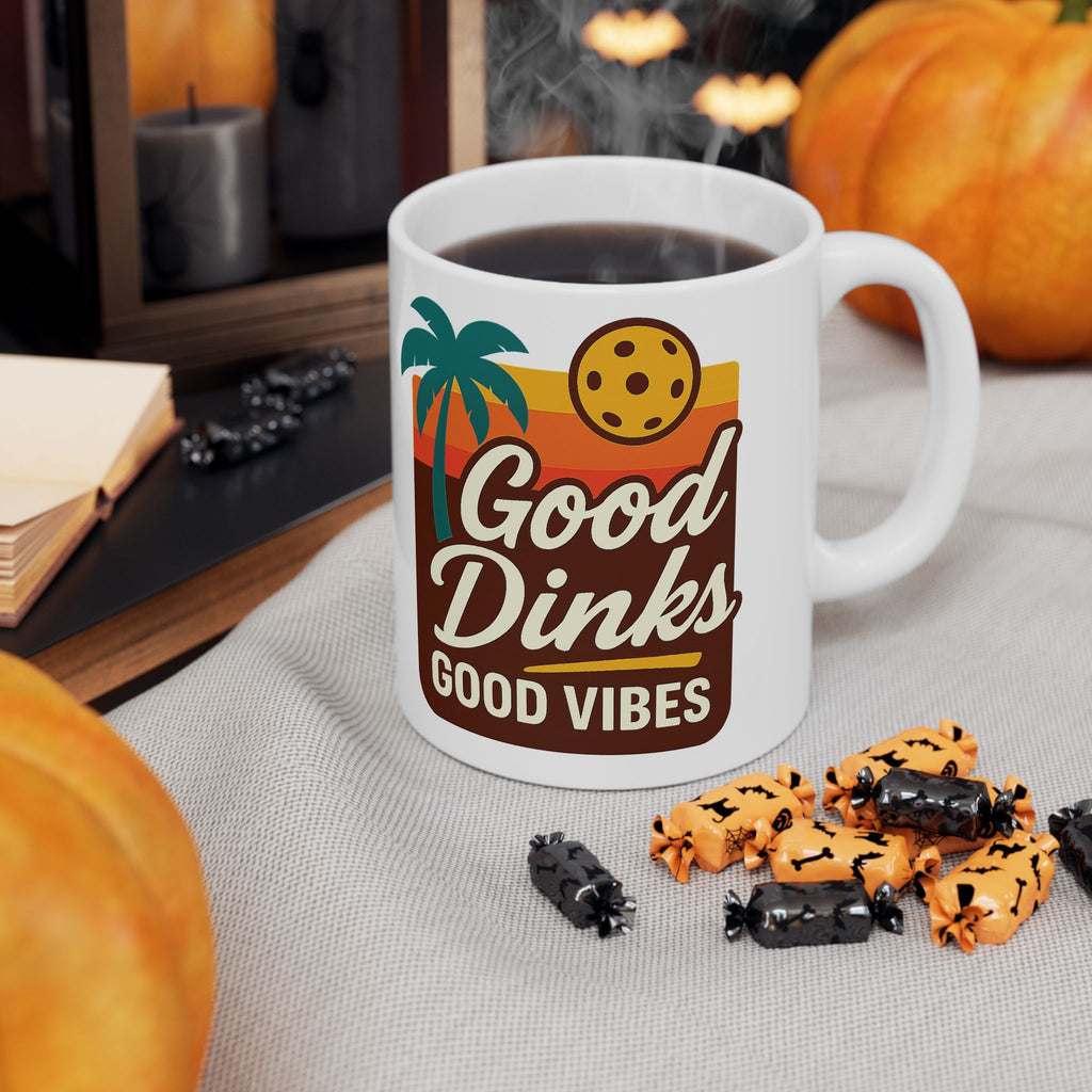Good Dinks Good Vibes Pickleball Mug (11 & 15oz) | Retro Sunset