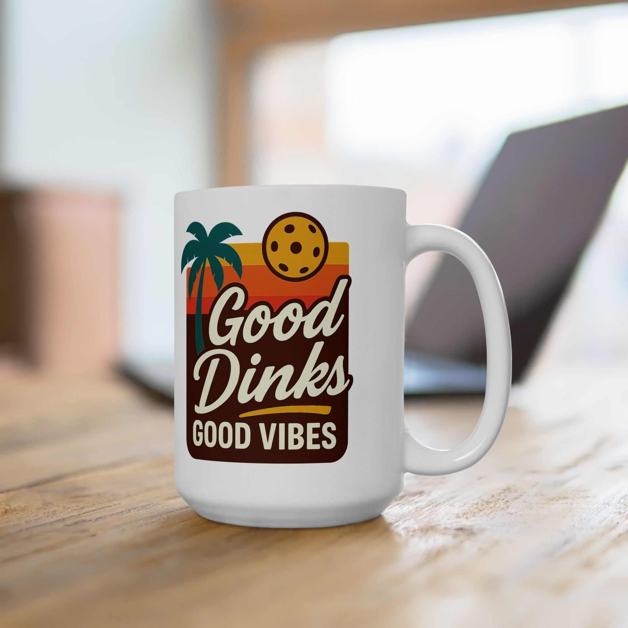 Good Dinks Good Vibes Pickleball Mug (11 & 15oz) | Retro Sunset