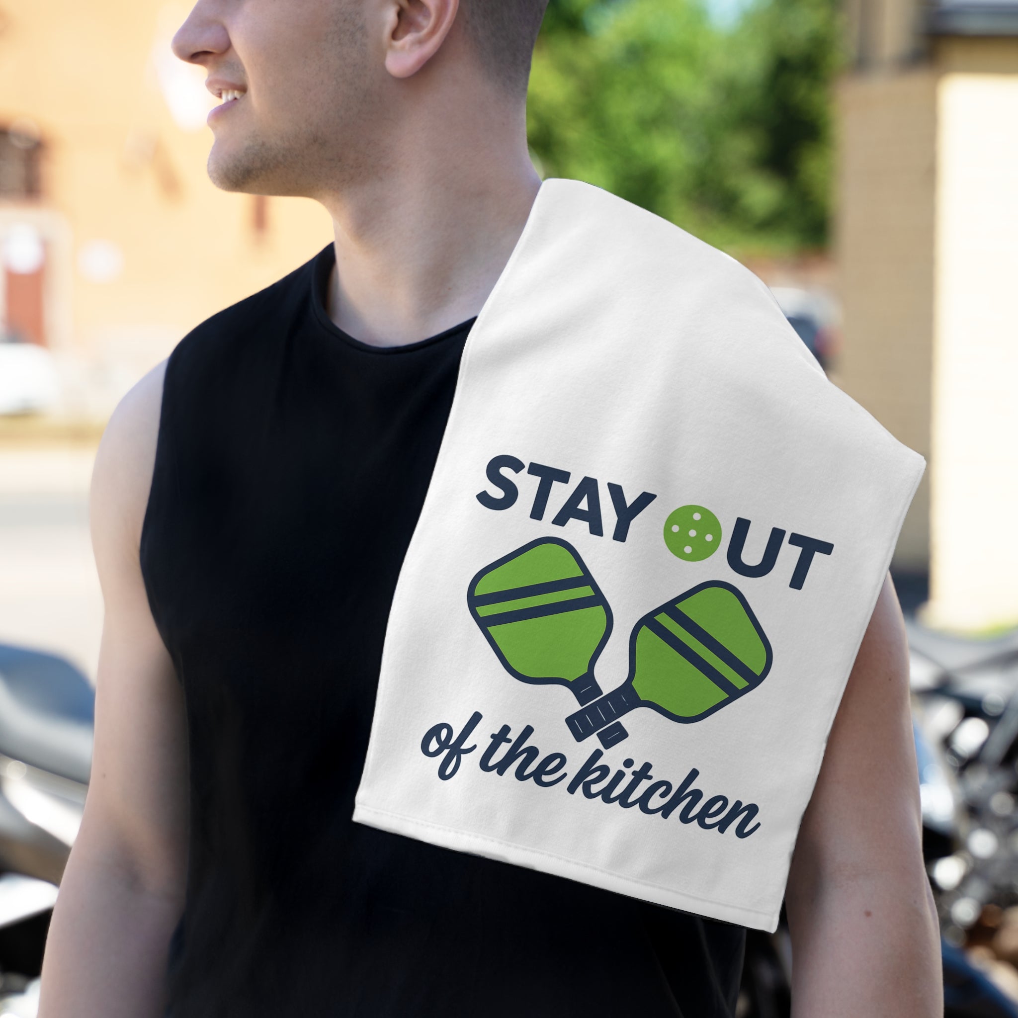 Pickleball Rally Towel 11×18 – “STAY OUT OF THE KITCHEN” | Quick-Dry Microfiber