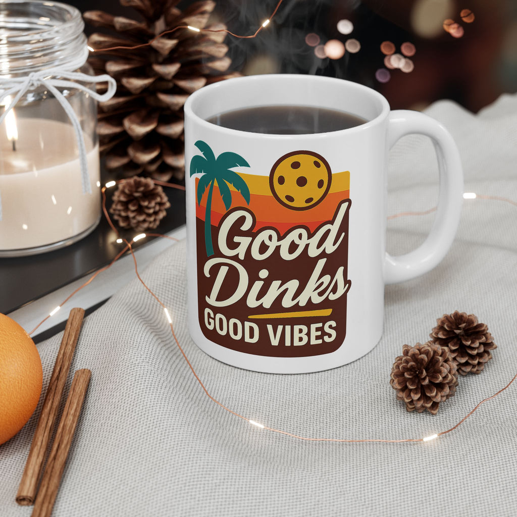Good Dinks Good Vibes Pickleball Mug (11 & 15oz) | Retro Sunset