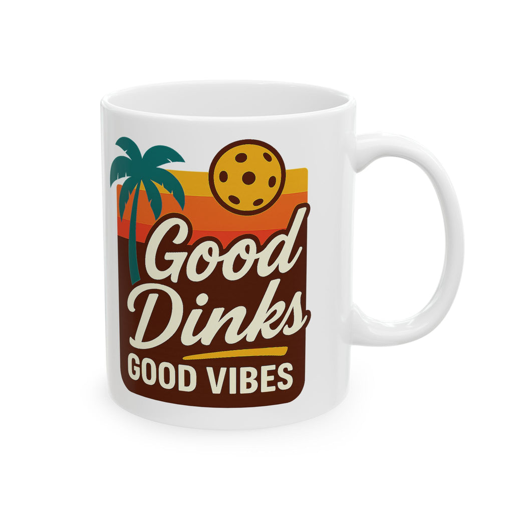 Good Dinks Good Vibes Pickleball Mug (11 & 15oz) | Retro Sunset