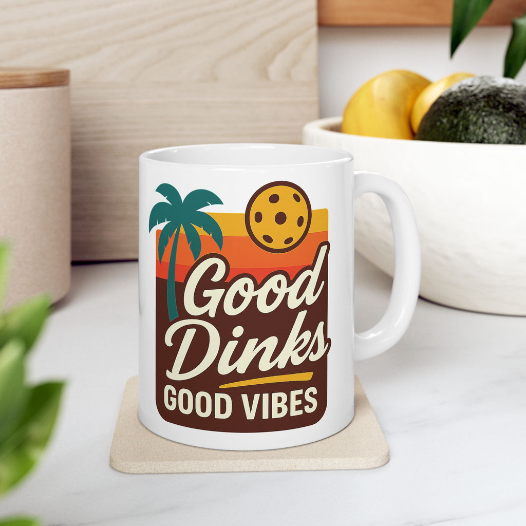 Good Dinks Good Vibes Pickleball Mug (11 & 15oz) | Retro Sunset